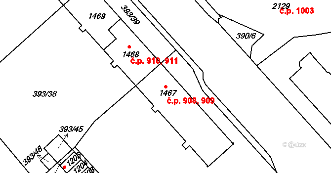 Strakonice I 908,909, Strakonice na parcele st. 1467 v KÚ Strakonice, Katastrální mapa