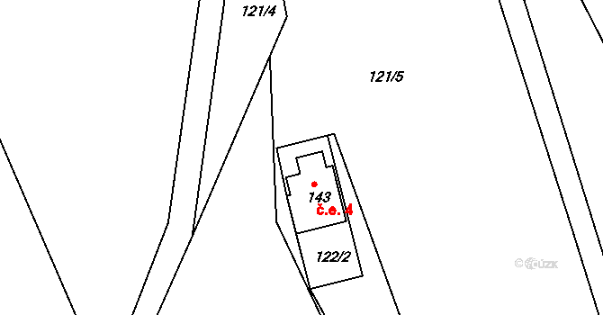 Bohdánkov 4, Bílá na parcele st. 143 v KÚ Petrašovice, Katastrální mapa