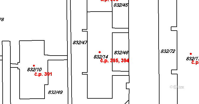 Děčín XXXII-Boletice nad Labem 394,395, Děčín na parcele st. 832/14 v KÚ Boletice nad Labem, Katastrální mapa