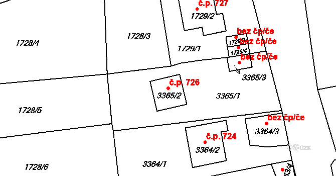 Železný Brod 726 na parcele st. 3365/2 v KÚ Železný Brod, Katastrální mapa