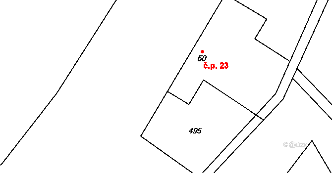 Svépravice 23 na parcele st. 50 v KÚ Svépravice, Katastrální mapa