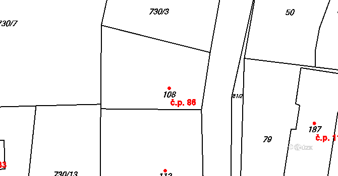 Trstěnice 86 na parcele st. 108 v KÚ Trstěnice u Mariánských Lázní, Katastrální mapa