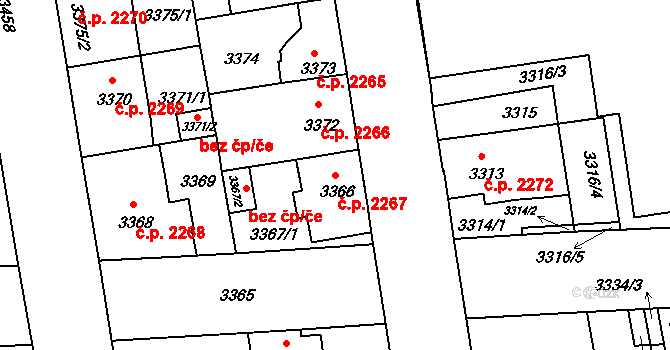 Žižkov 2267, Praha na parcele st. 3366 v KÚ Žižkov, Katastrální mapa