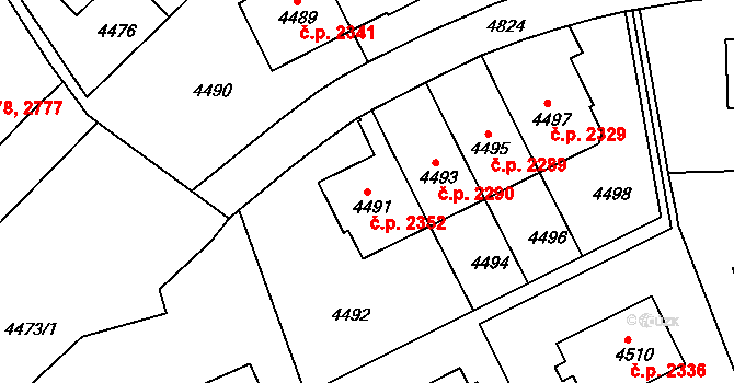 Smíchov 2352, Praha na parcele st. 4491 v KÚ Smíchov, Katastrální mapa