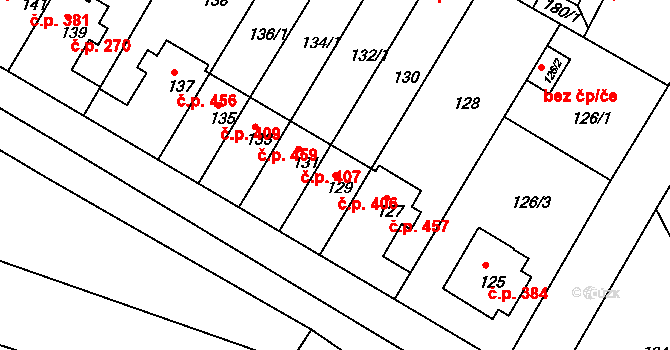 Prosek 406, Praha na parcele st. 129 v KÚ Prosek, Katastrální mapa