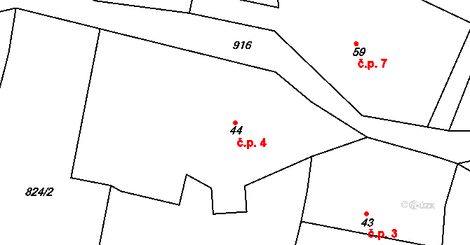 Kaliště 4, Dolní Hbity na parcele st. 44 v KÚ Nepřejov, Katastrální mapa