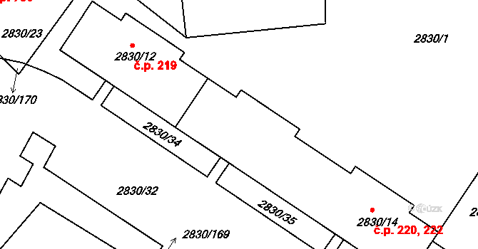 Rumburk 1 220,222, Rumburk na parcele st. 2830/14 v KÚ Rumburk, Katastrální mapa