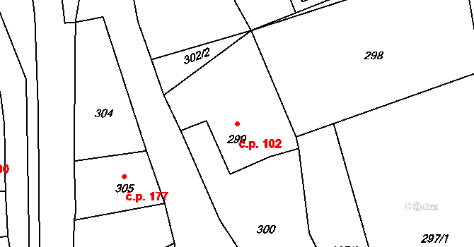Dolní Libchava 102, Česká Lípa na parcele st. 299 v KÚ Dolní Libchava, Katastrální mapa