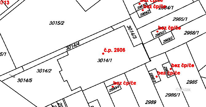 Chomutov 2506 na parcele st. 3014/1 v KÚ Chomutov II, Katastrální mapa