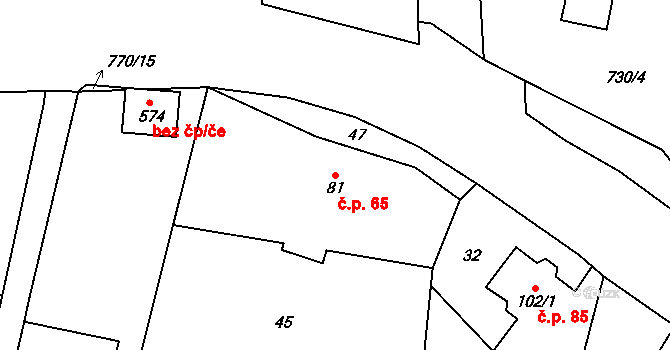 Dolní Chrastava 65, Chrastava na parcele st. 81 v KÚ Dolní Chrastava, Katastrální mapa