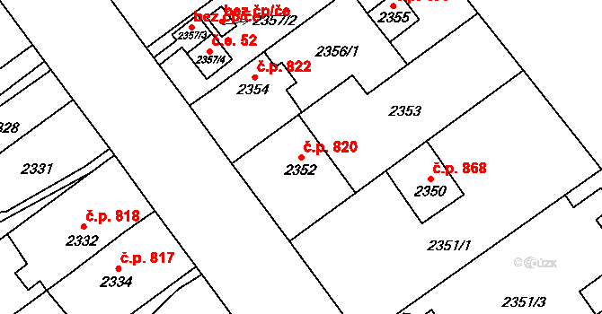 Bolevec 820, Plzeň na parcele st. 2352 v KÚ Bolevec, Katastrální mapa