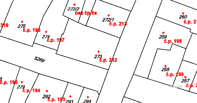 Vnitřní Město 212, Plzeň na parcele st. 273 v KÚ Plzeň, Katastrální mapa