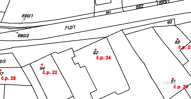 Nuzířov 24, Malhostovice na parcele st. 92 v KÚ Nuzířov, Katastrální mapa