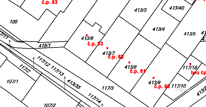 Rebešovice 82 na parcele st. 413/7 v KÚ Rebešovice, Katastrální mapa