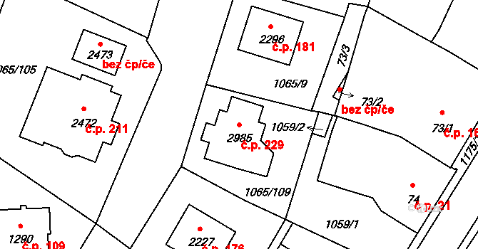 Hamrníky 229, Mariánské Lázně na parcele st. 2985 v KÚ Úšovice, Katastrální mapa