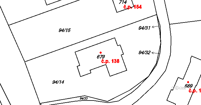 Trhanov 138 na parcele st. 679 v KÚ Trhanov, Katastrální mapa