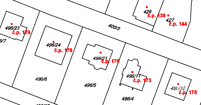 Sudice 176 na parcele st. 496/21 v KÚ Sudice u Boskovic, Katastrální mapa