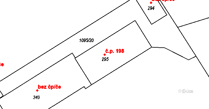 Kožichovice 198 na parcele st. 295 v KÚ Kožichovice, Katastrální mapa