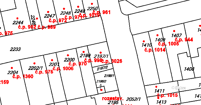 Královo Pole 3026, Brno na parcele st. 2197/1 v KÚ Královo Pole, Katastrální mapa