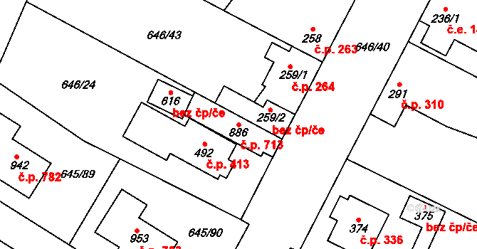 Líbeznice 713 na parcele st. 886 v KÚ Líbeznice, Katastrální mapa