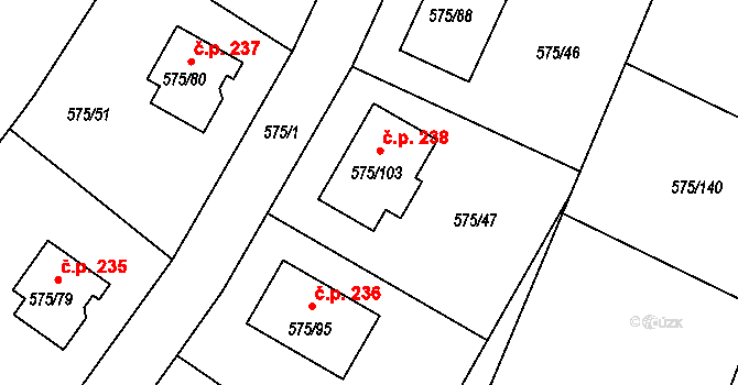 Dříteň 238 na parcele st. 575/103 v KÚ Dříteň, Katastrální mapa