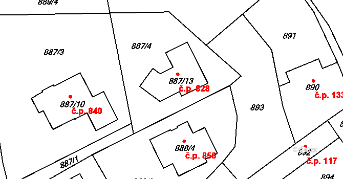 Kolovraty 828, Praha na parcele st. 887/13 v KÚ Kolovraty, Katastrální mapa