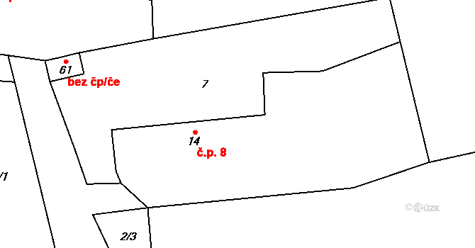 Vlčkovice 8, Kolinec na parcele st. 14 v KÚ Vlčkovice u Kolince, Katastrální mapa