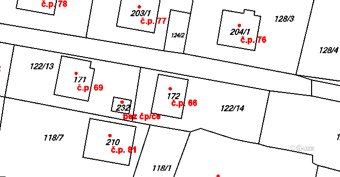 Petroupim 66 na parcele st. 172 v KÚ Petroupim, Katastrální mapa