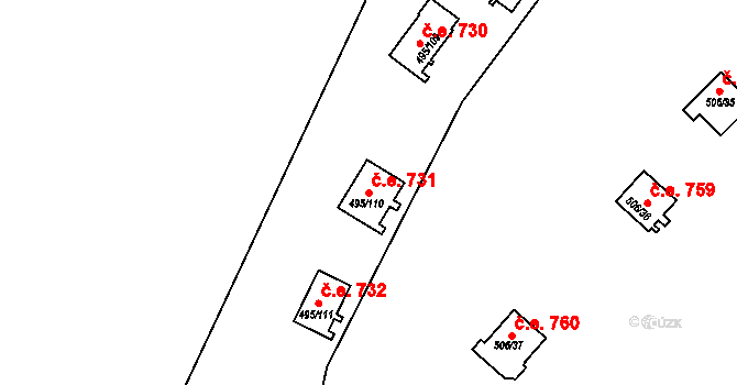 Bítov 731 na parcele st. 495/110 v KÚ Bítov, Katastrální mapa
