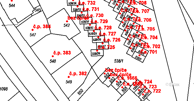 Děčín IV-Podmokly 725, Děčín na parcele st. 538/26 v KÚ Podmokly, Katastrální mapa