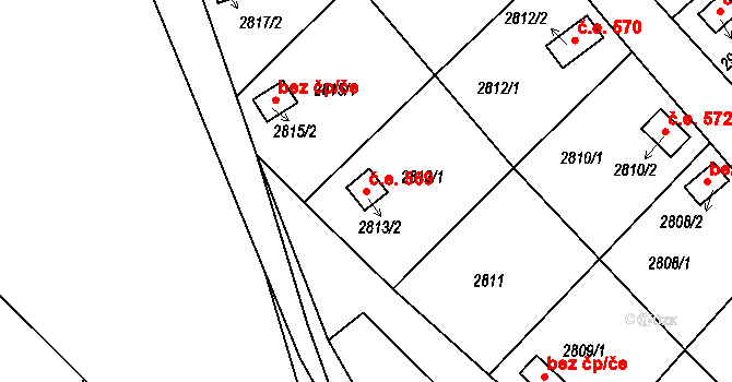 Kopřivnice 569 na parcele st. 2813/2 v KÚ Kopřivnice, Katastrální mapa