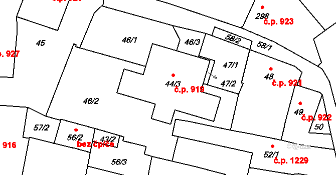 Mohelnice 919 na parcele st. 44/3 v KÚ Mohelnice, Katastrální mapa