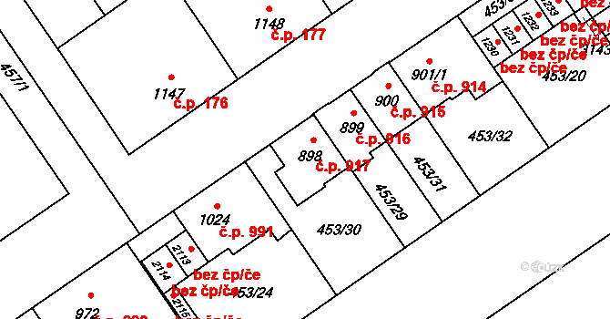 Přívoz 917, Ostrava na parcele st. 898 v KÚ Přívoz, Katastrální mapa
