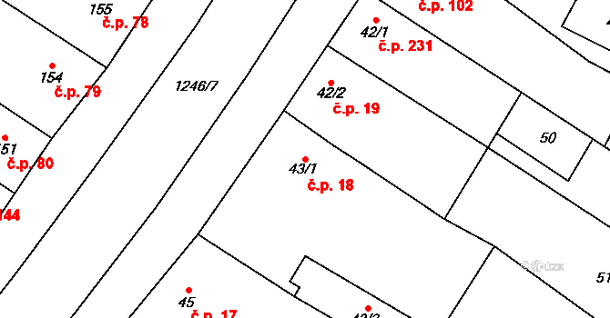 Jimramov 18 na parcele st. 43/1 v KÚ Jimramov, Katastrální mapa