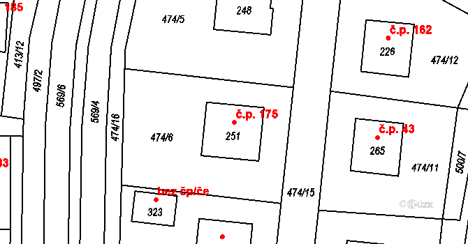 Sazovice 175 na parcele st. 251 v KÚ Sazovice, Katastrální mapa