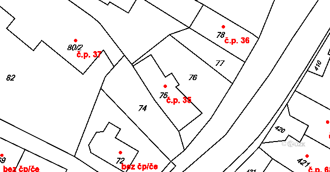 Děhylov 35 na parcele st. 75 v KÚ Děhylov, Katastrální mapa