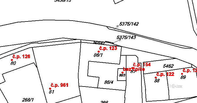 Bojkovice 123 na parcele st. 86/1 v KÚ Bojkovice, Katastrální mapa