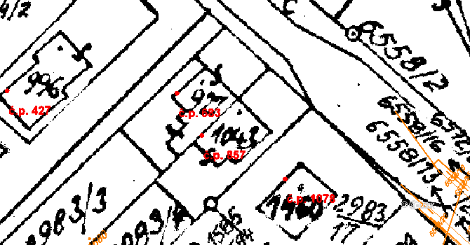 Květná 857, Strání na parcele st. 1043 v KÚ Strání, Katastrální mapa