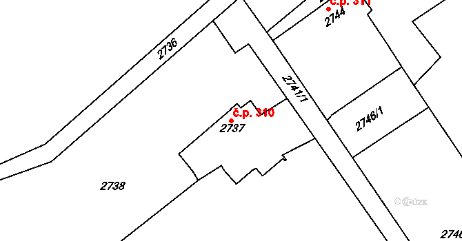 Buchlovice 310 na parcele st. 2737 v KÚ Buchlovice, Katastrální mapa