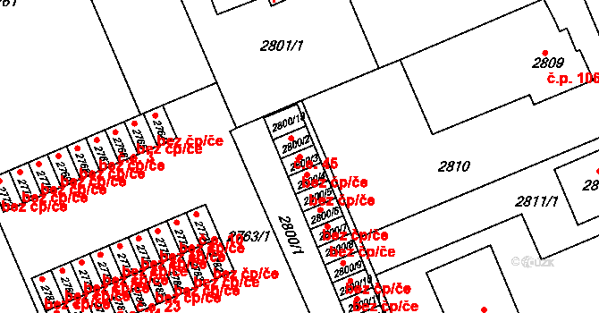 Slavkov u Brna 48780065 na parcele st. 2800/3 v KÚ Slavkov u Brna, Katastrální mapa