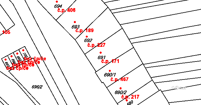 Otnice 171 na parcele st. 691 v KÚ Otnice, Katastrální mapa