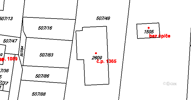 Blatná 1365 na parcele st. 2609 v KÚ Blatná, Katastrální mapa