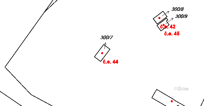 Dolní Suchá 44, Havířov na parcele st. 300/7 v KÚ Dolní Suchá, Katastrální mapa