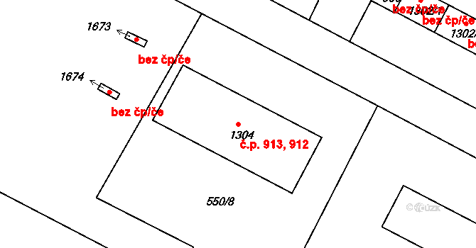 Milevsko 912,913 na parcele st. 1304 v KÚ Milevsko, Katastrální mapa