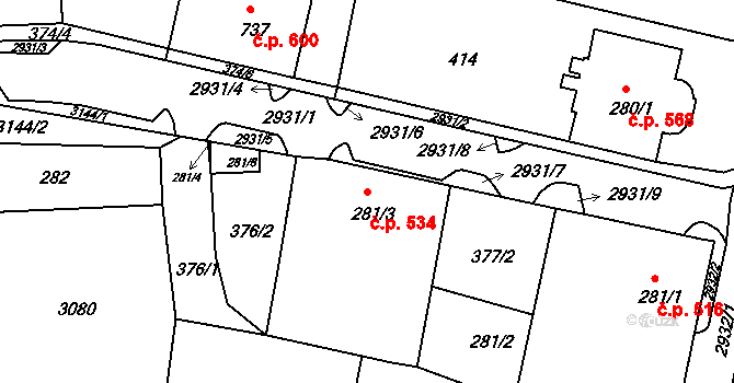 Krásná Lípa 534 na parcele st. 281/3 v KÚ Krásná Lípa, Katastrální mapa