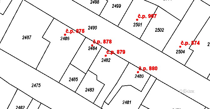 Třešť 879 na parcele st. 2482 v KÚ Třešť, Katastrální mapa