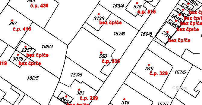 Neratovice 536 na parcele st. 550 v KÚ Neratovice, Katastrální mapa