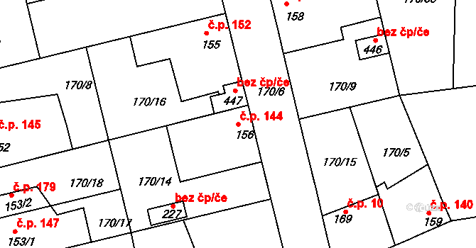 Tachlovice 144 na parcele st. 156 v KÚ Tachlovice, Katastrální mapa