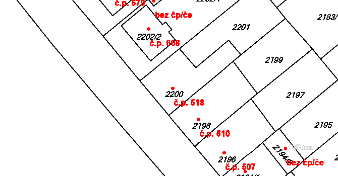 Veselí nad Lužnicí II 518, Veselí nad Lužnicí na parcele st. 2200 v KÚ Veselí nad Lužnicí, Katastrální mapa