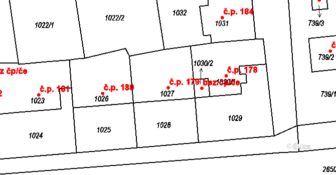 Velké Předměstí 179, Horšovský Týn na parcele st. 1027 v KÚ Horšovský Týn, Katastrální mapa
